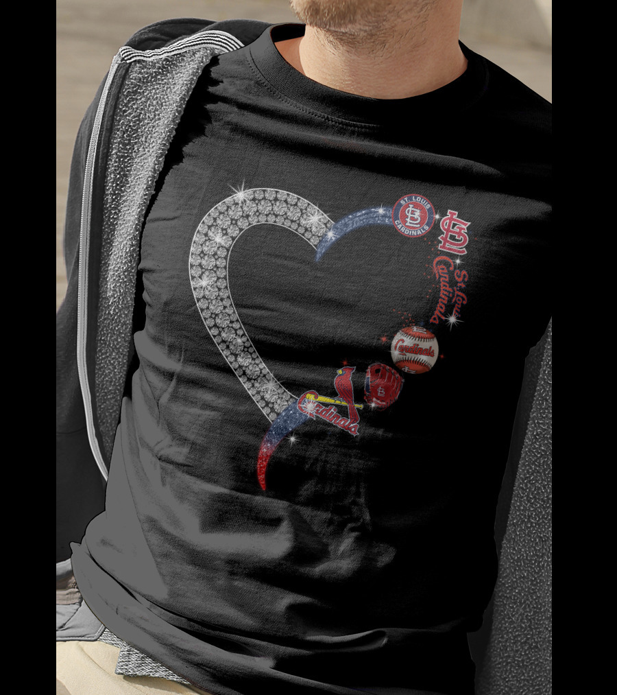 STL Cardinals Glitter Heart St. Louis Baseball Elements T-Shirt
