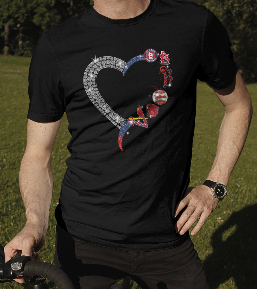 STL Cardinals Glitter Heart St. Louis Baseball Elements T-Shirt