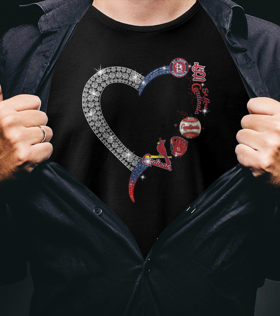 STL Cardinals Glitter Heart St. Louis Baseball Elements T-Shirt
