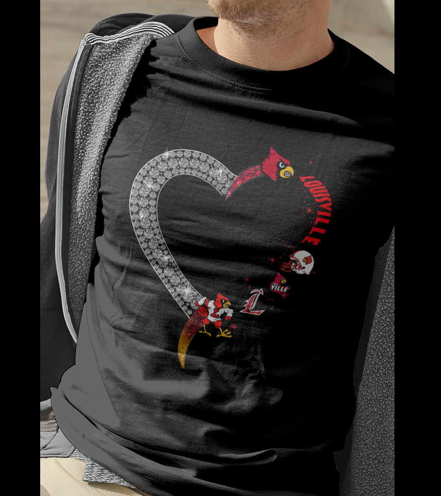 Louisville Cardinals Heart Shaped Logo With Helmet And Mascot T-Shirt