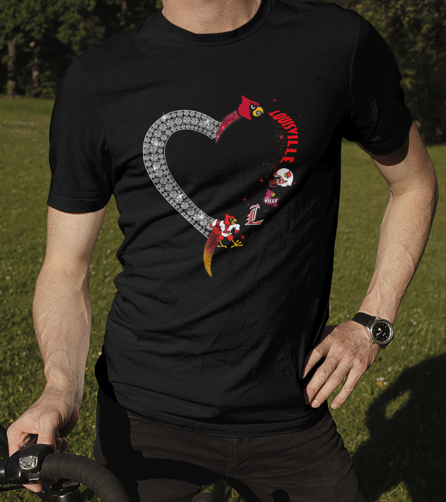 Louisville Cardinals Heart Shaped Logo With Helmet And Mascot T-Shirt