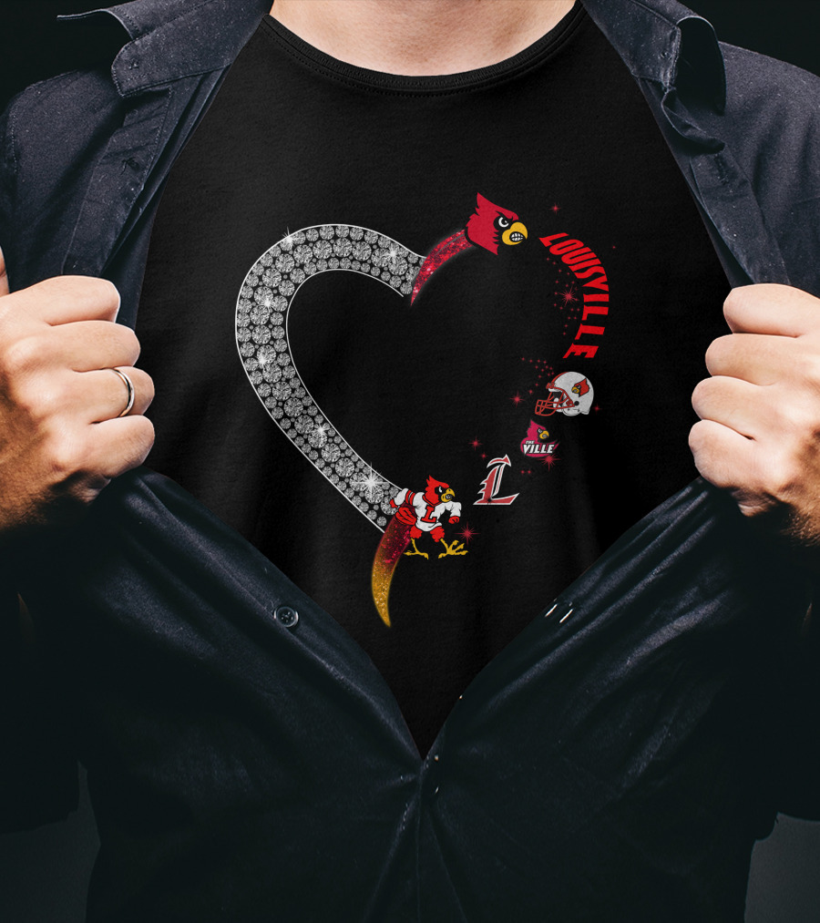 Louisville Cardinals Heart Shaped Logo With Helmet And Mascot T-Shirt
