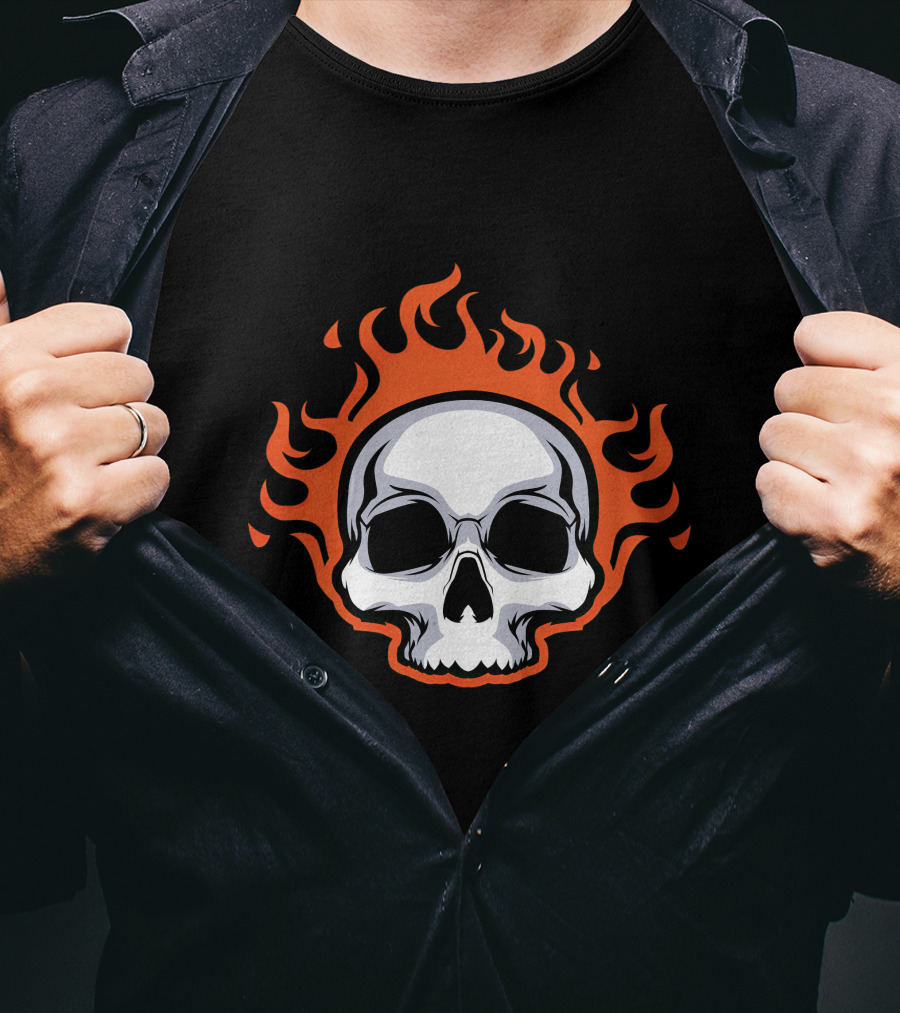Skull On Fire With Flames T-Shirt