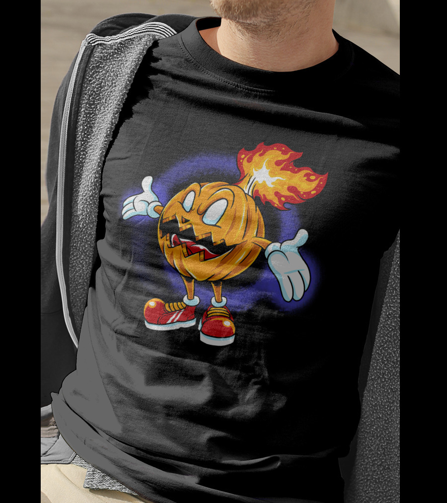 Halloween Pumpkin Fiery Character With Sneakers T-Shirt