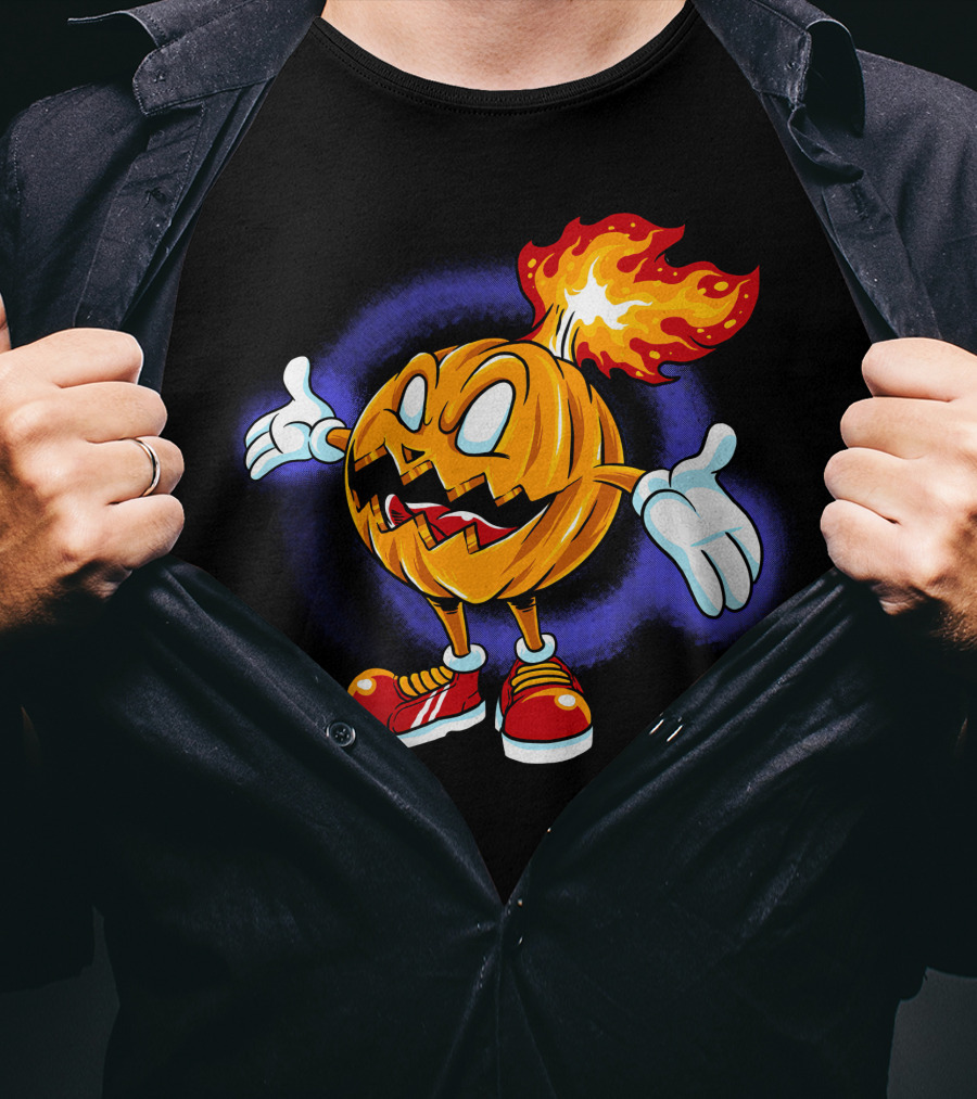 Halloween Pumpkin Fiery Character With Sneakers T-Shirt