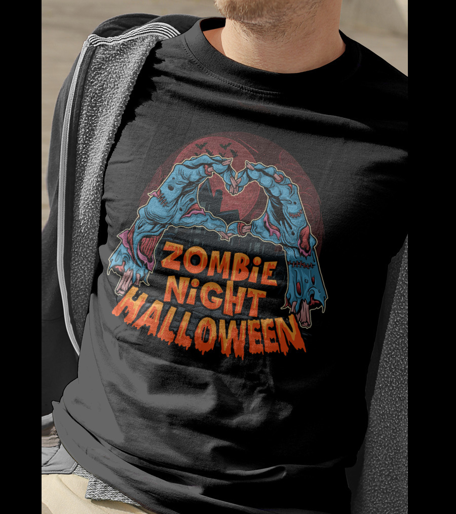 Zombie Night Halloween Undead Hands Haunted Moon T-Shirt