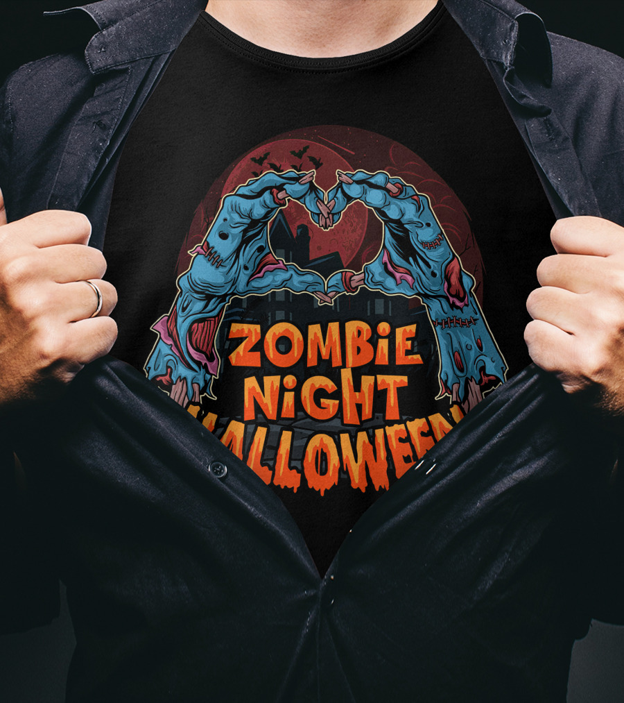 Zombie Night Halloween Undead Hands Haunted Moon T-Shirt