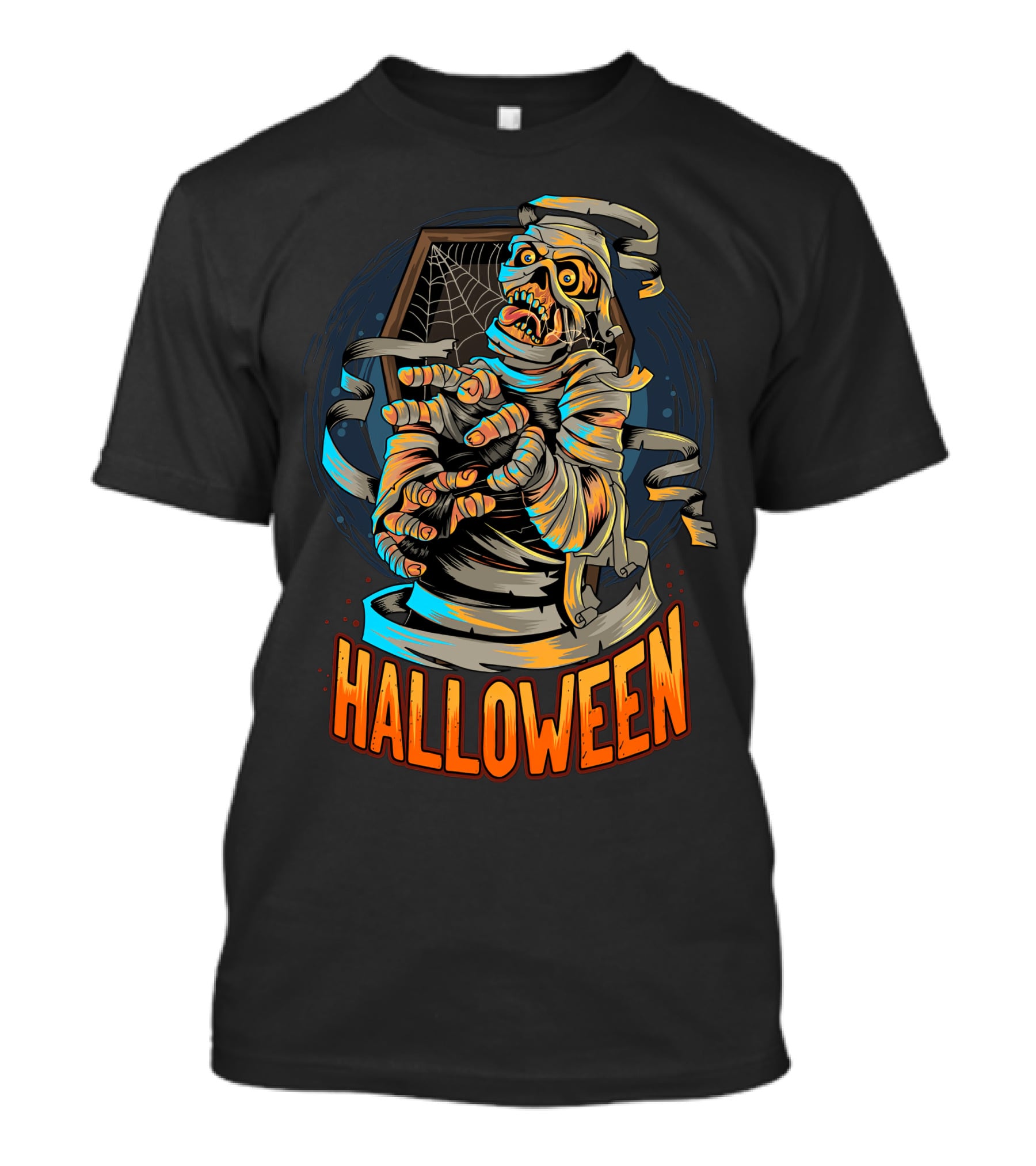 Halloween Scary Mummy With Web And Coffin T-Shirt