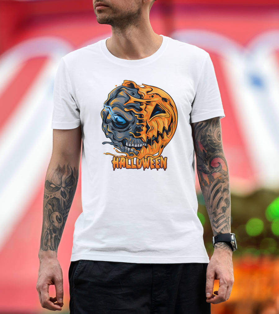 Halloween Skull and Pumpkin Fusion T-Shirt