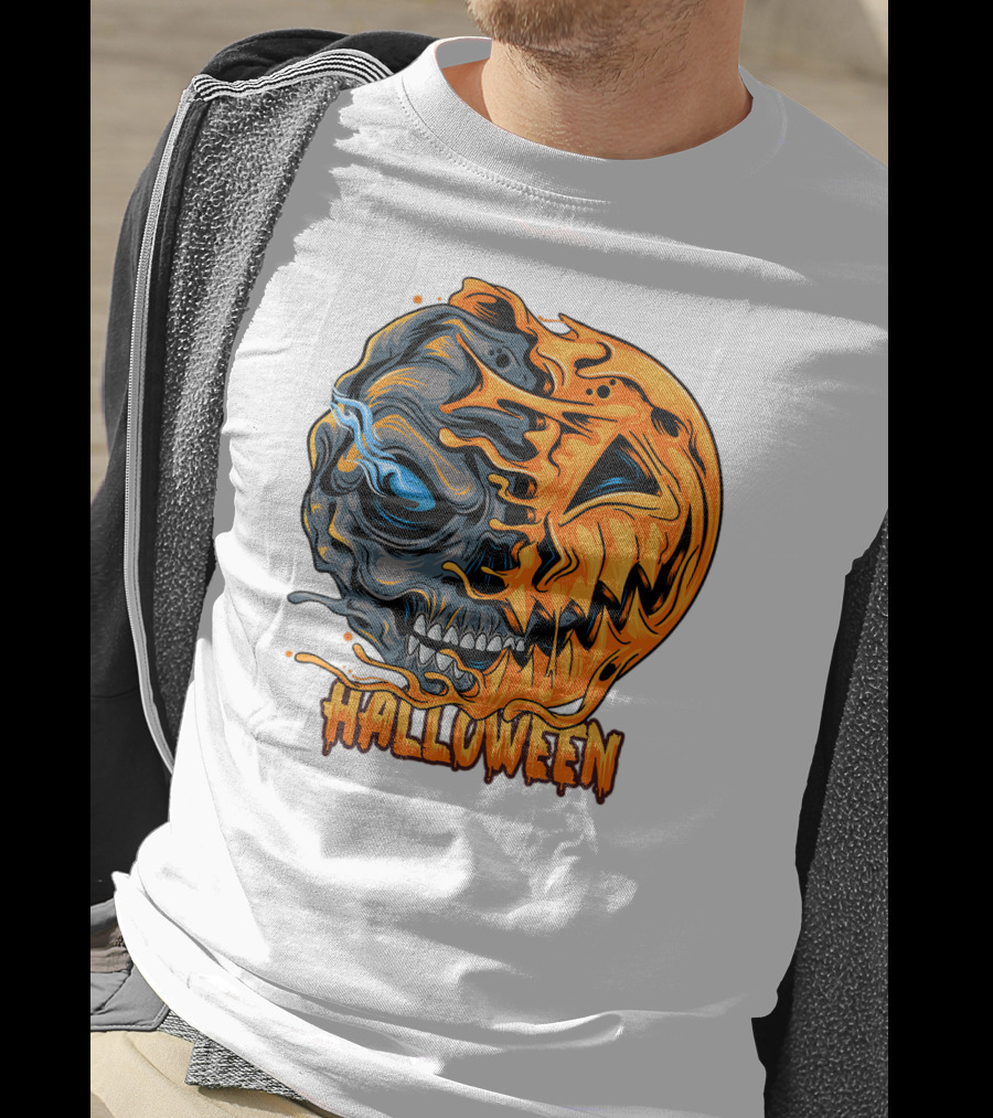 Halloween Skull And Pumpkin Fusion T-Shirt