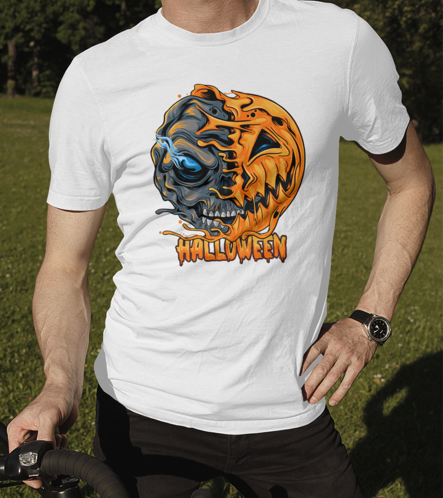 Halloween Skull And Pumpkin Fusion T-Shirt