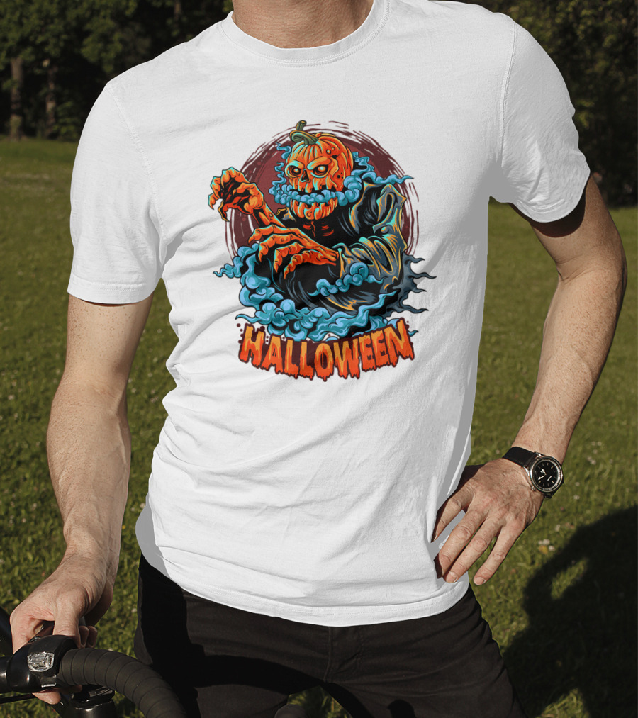 Halloween Pumpkin-Headed Zombie With Ghoulish Aura T-Shirt