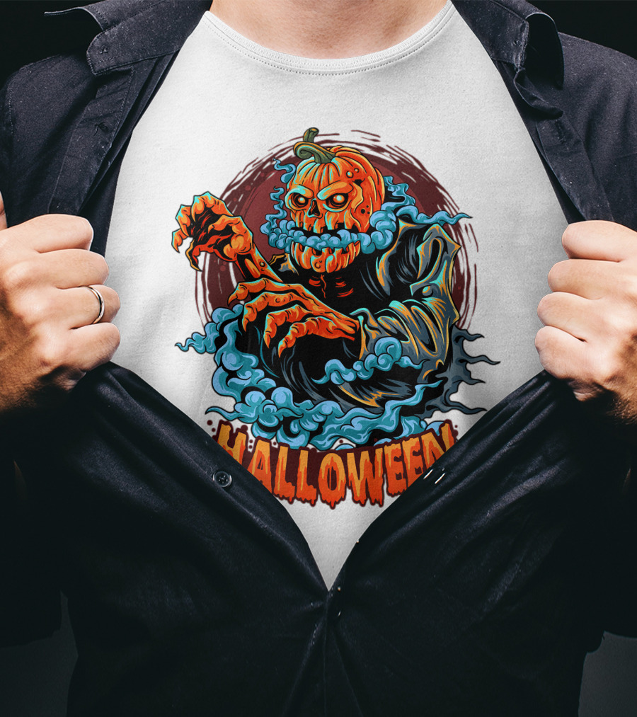 Halloween Pumpkin-Headed Zombie With Ghoulish Aura T-Shirt