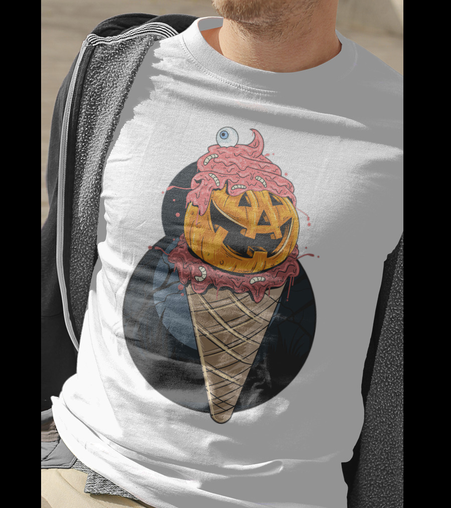 Ice Cream Pumpkin Creepy Cone Halloween Mashup T-Shirt