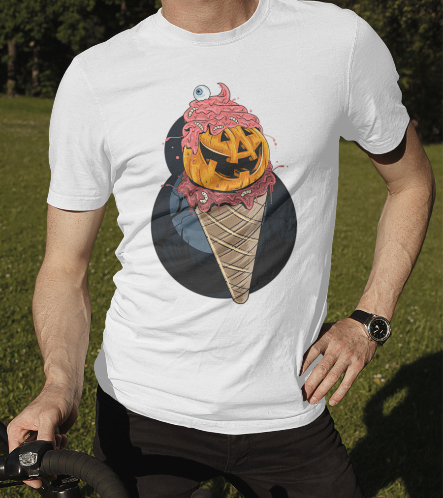 Ice Cream Pumpkin Creepy Cone Halloween Mashup T-Shirt