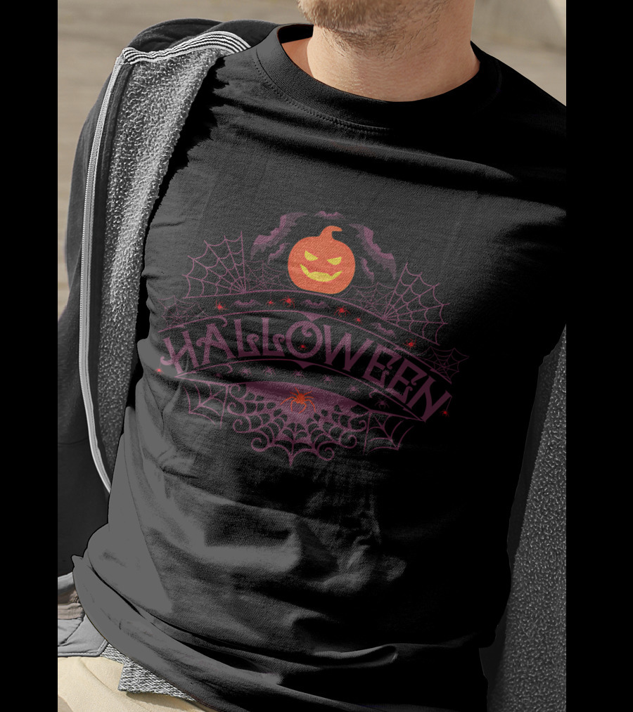 Halloween Pumpkin And Spider Web T-Shirt