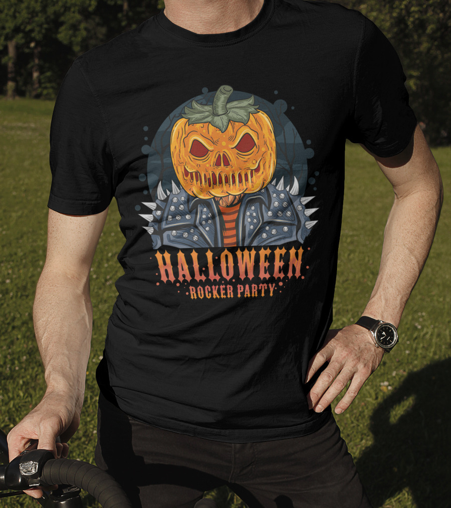 Halloween Rocker Party Pumpkin Head Spiked Jacket T-Shirt