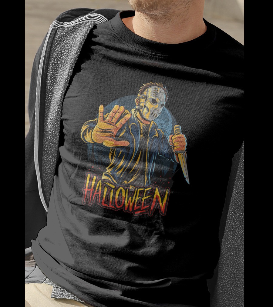 Halloween Horror Mask Knife Threat T-Shirt