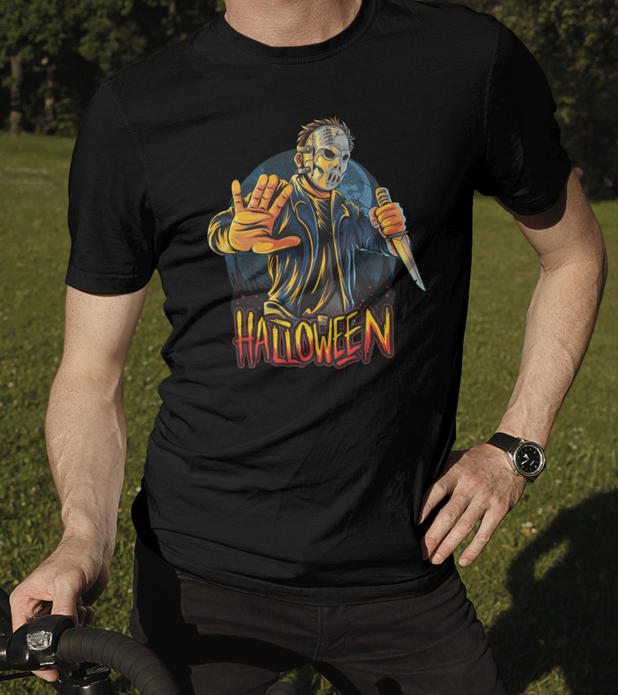 Halloween Horror Mask Knife Threat T-Shirt