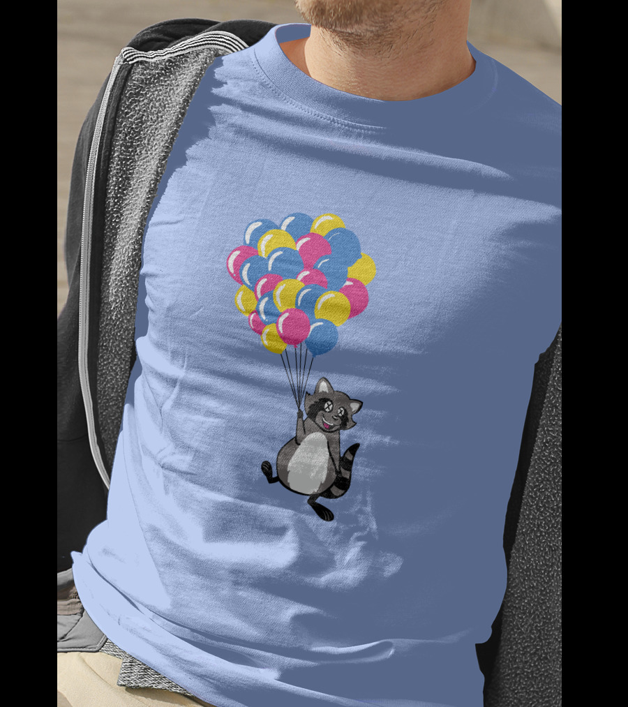 Raccoon Flying With Colorful Balloons T-Shirt