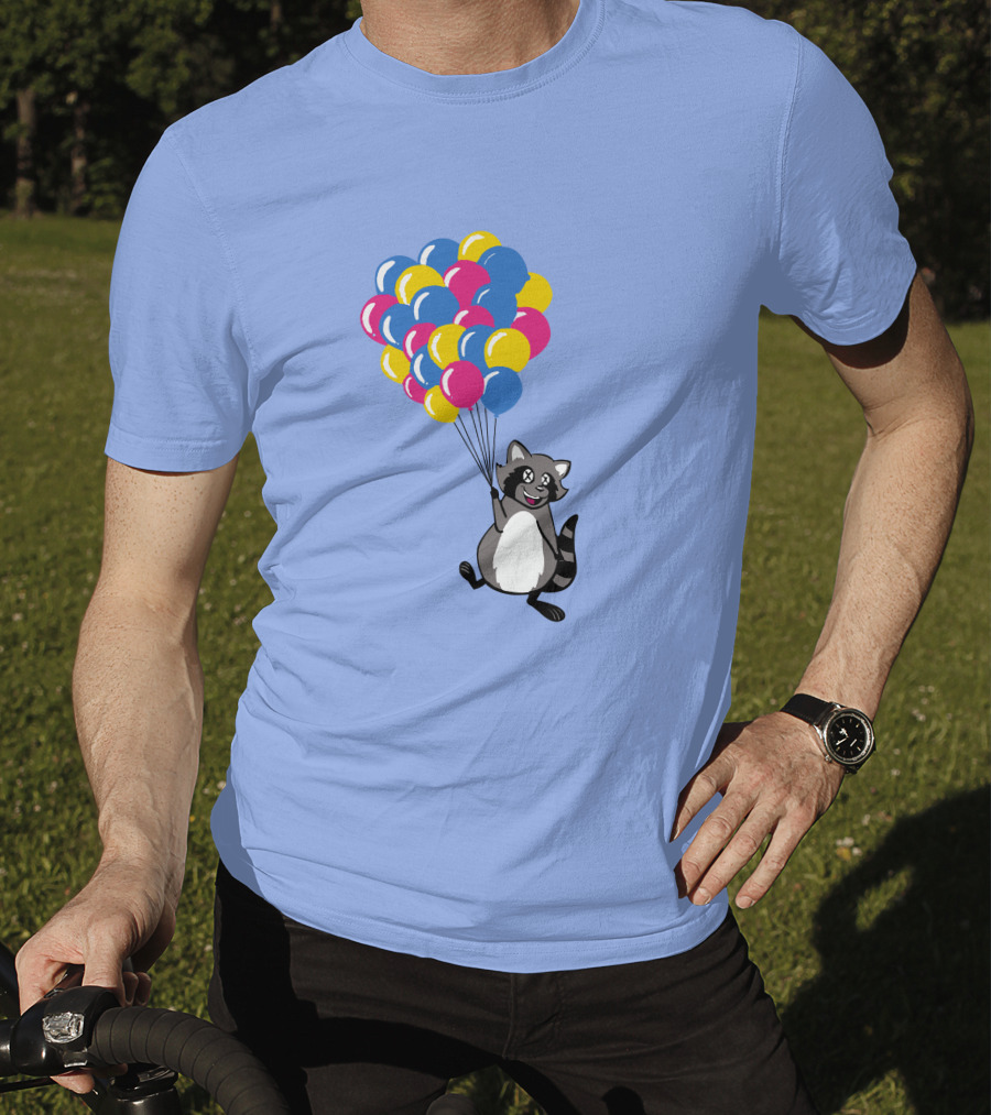 Raccoon Flying With Colorful Balloons T-Shirt