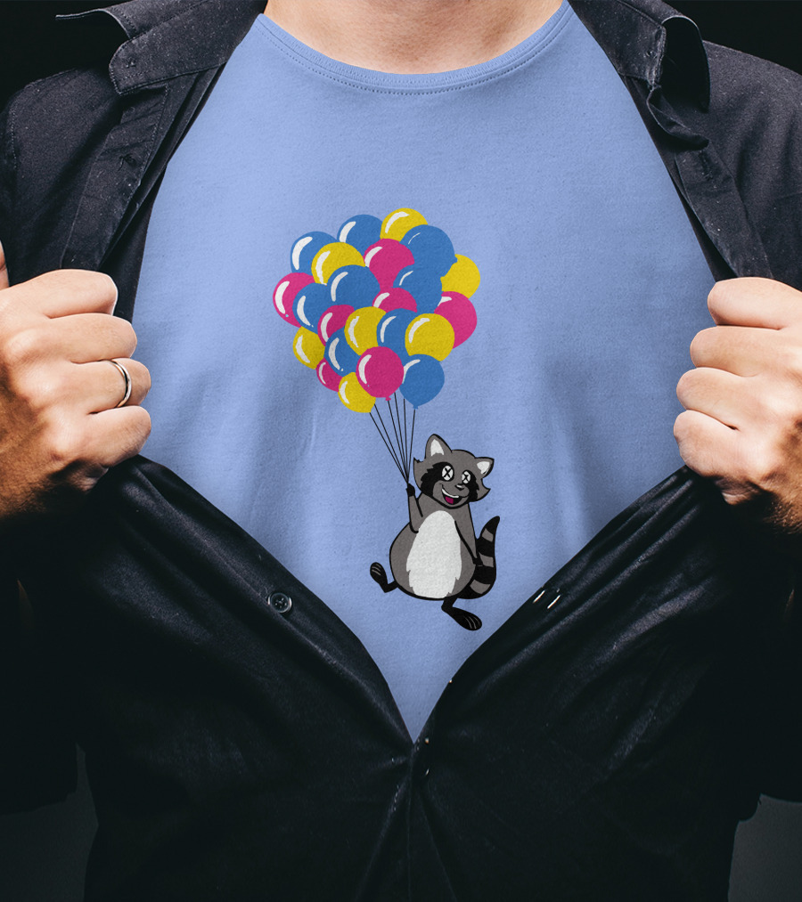 Raccoon Flying With Colorful Balloons T-Shirt