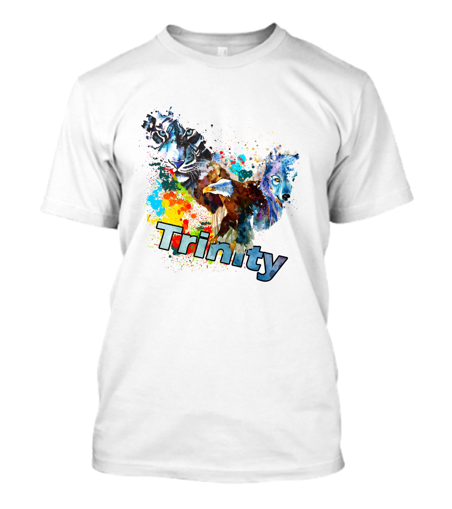 Trinity Zebra Eagle Wolf Watercolor Splash T-Shirt