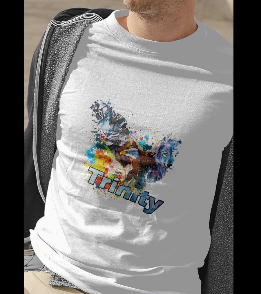 Trinity Zebra Eagle Wolf Watercolor Splash T-Shirt