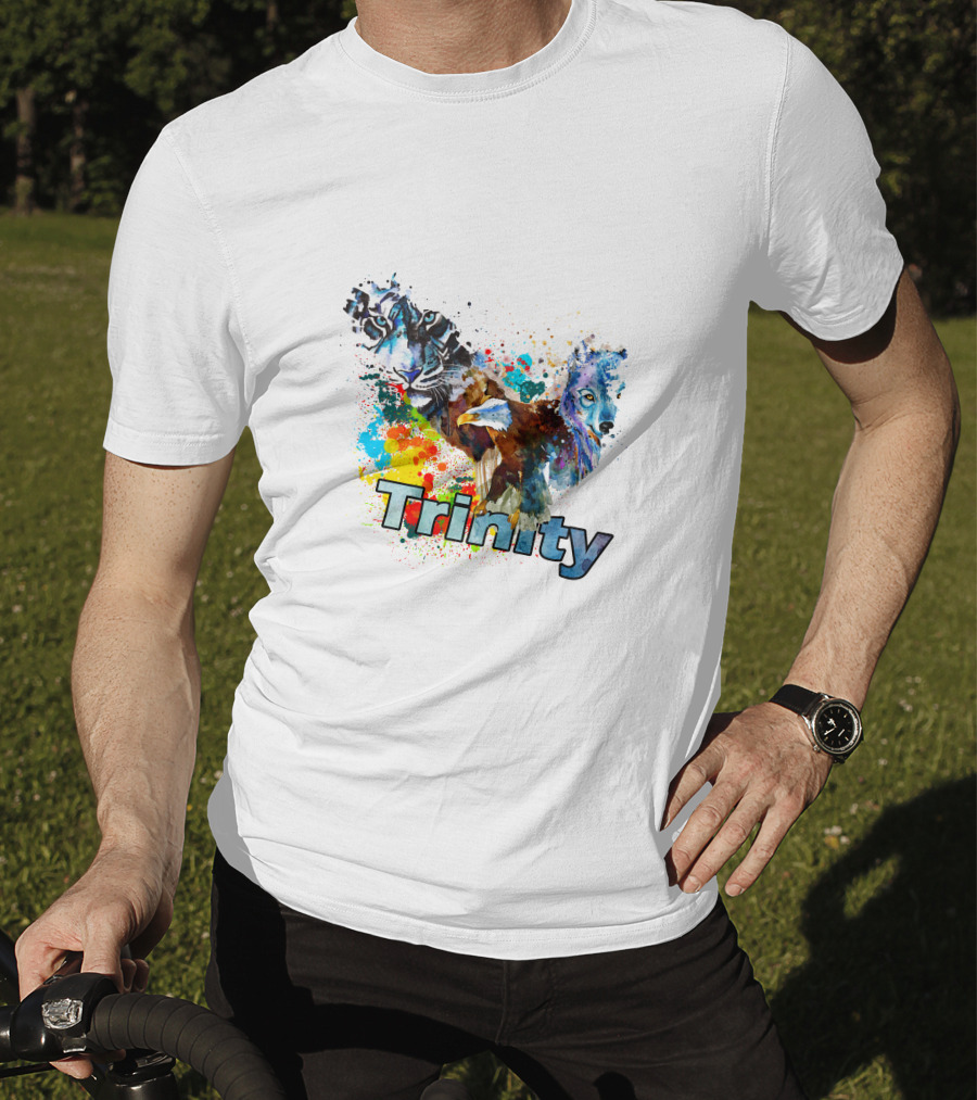 Trinity Zebra Eagle Wolf Watercolor Splash T-Shirt