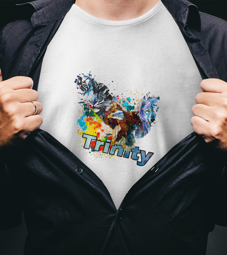 Trinity Zebra Eagle Wolf Watercolor Splash T-Shirt