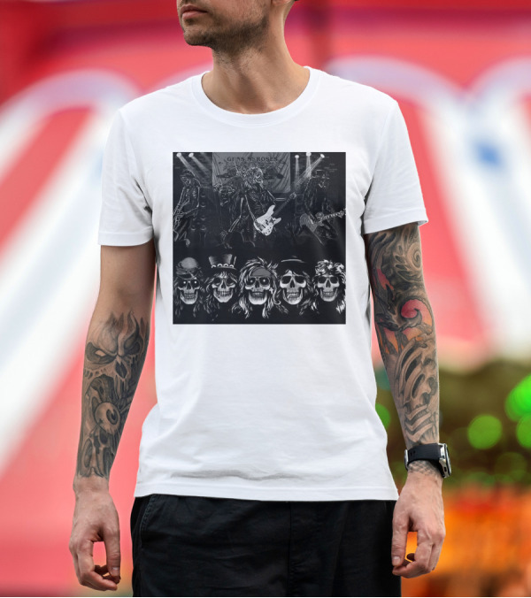 Premium T-Shirt: Guns N' Roses Skeleton Band Members Rock Concert Scene T-Shirt Guns N' Roses Skeleton Band Members Rock Concert Scene T-Shirt
