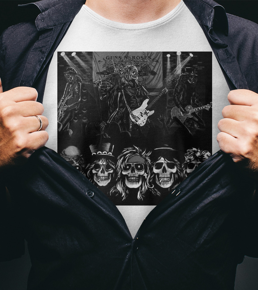 Guns N' Roses Skeleton Band Members Rock Concert Scene T-Shirt
