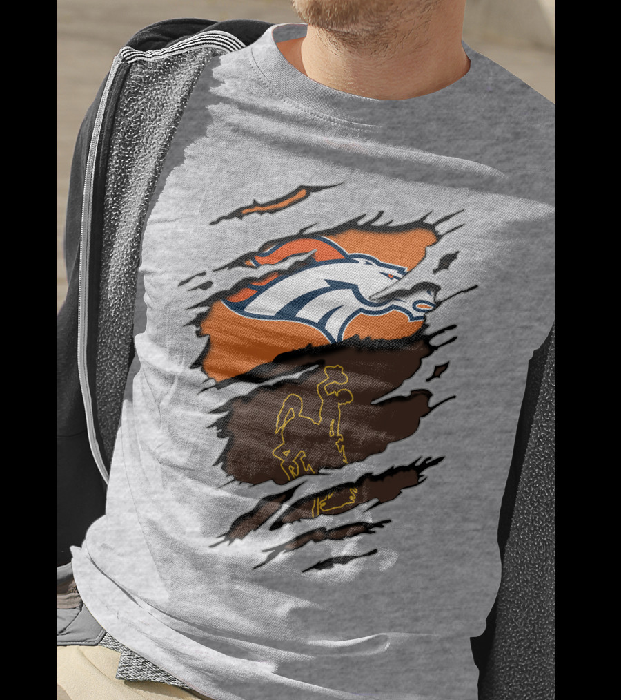 Broncos Wyoming Dual Team Spirit Cowboys And Broncos T-Shirt