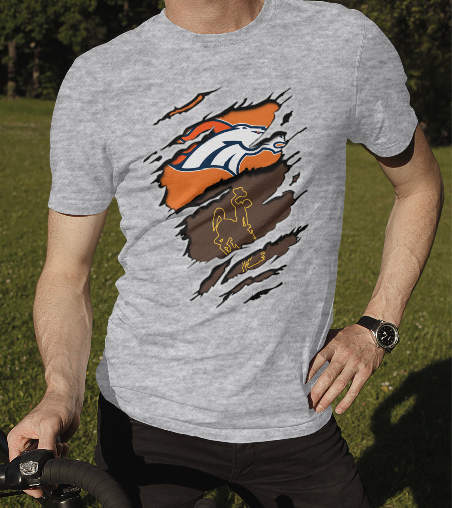 Broncos Wyoming Dual Team Spirit Cowboys And Broncos T-Shirt