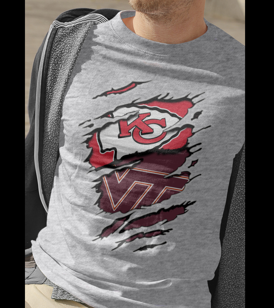 Kansas City Chiefs Virginia Tech Hokies Torn Effect T-Shirt