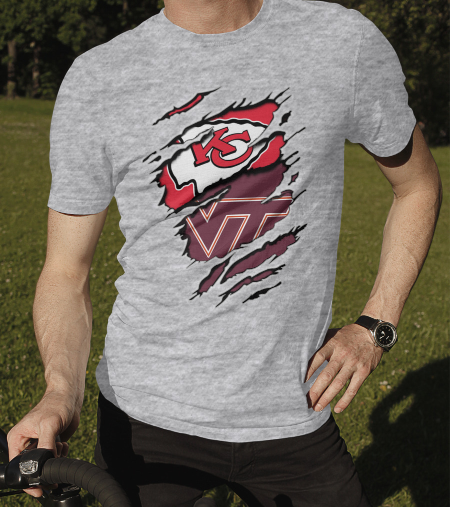 Kansas City Chiefs Virginia Tech Hokies Torn Effect T-Shirt