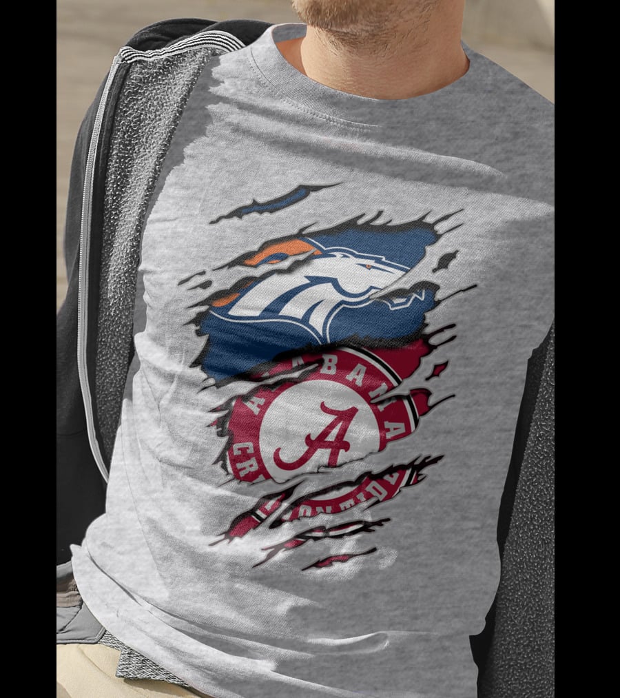 Alabama Crimson Tide Denver Broncos Logo Fusion T-Shirt