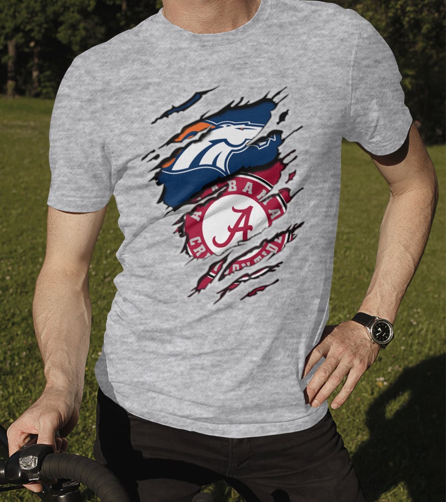 Alabama Crimson Tide Denver Broncos Logo Fusion T-Shirt