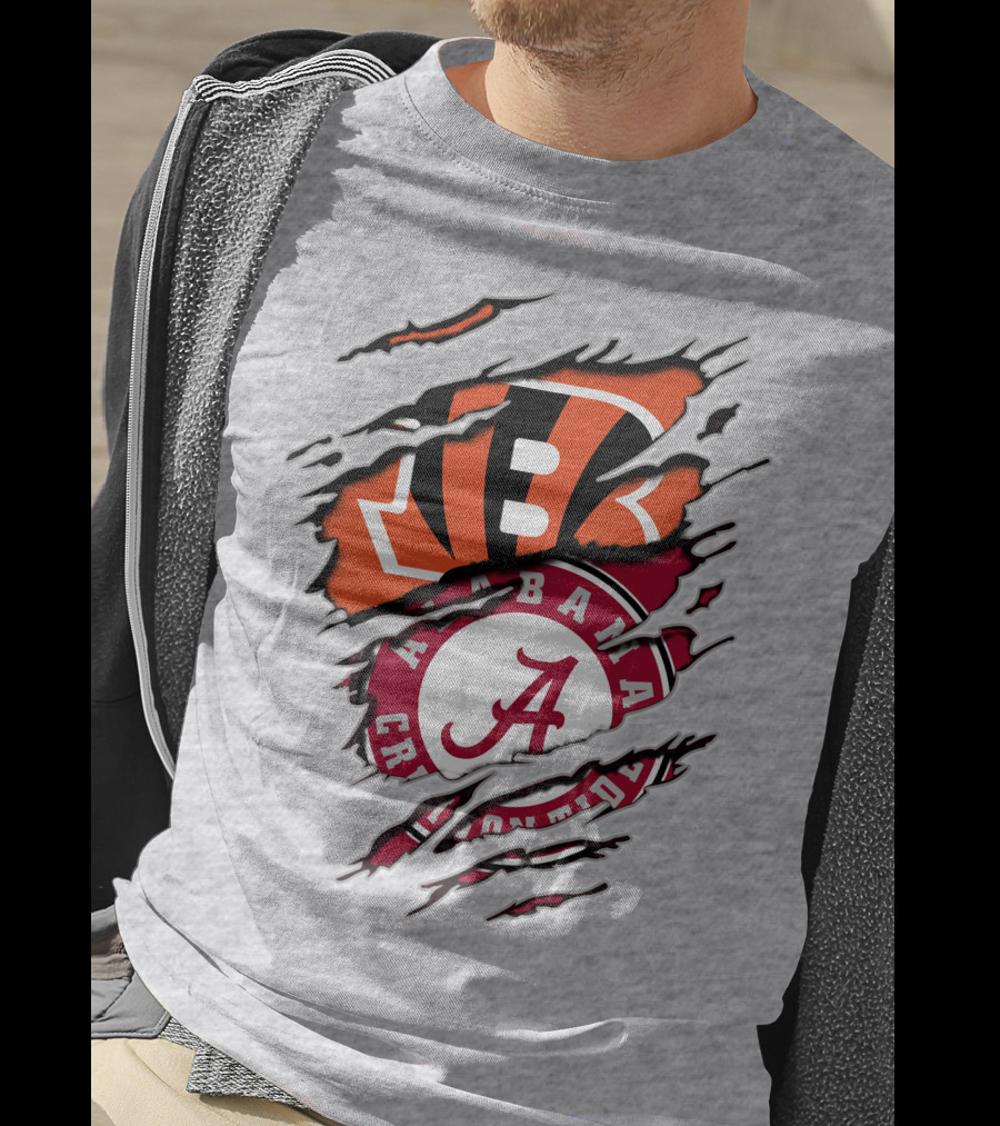Alabama Crimson Tide Cincinnati Bengals Ripped Logo Combo T-Shirt