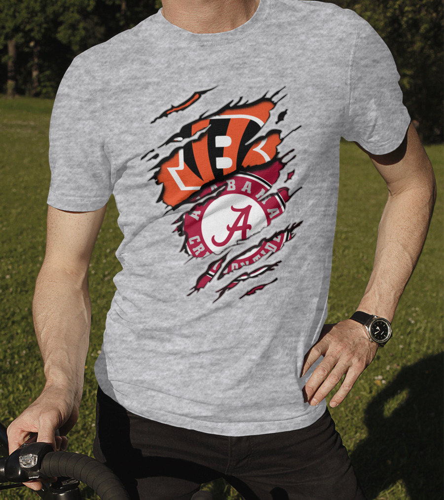Alabama Crimson Tide Cincinnati Bengals Ripped Logo Combo T-Shirt