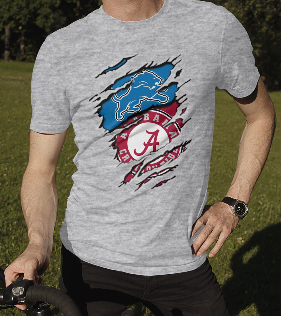 Alabama Crimson Tide And Detroit Lions Fan Crossover T-Shirt