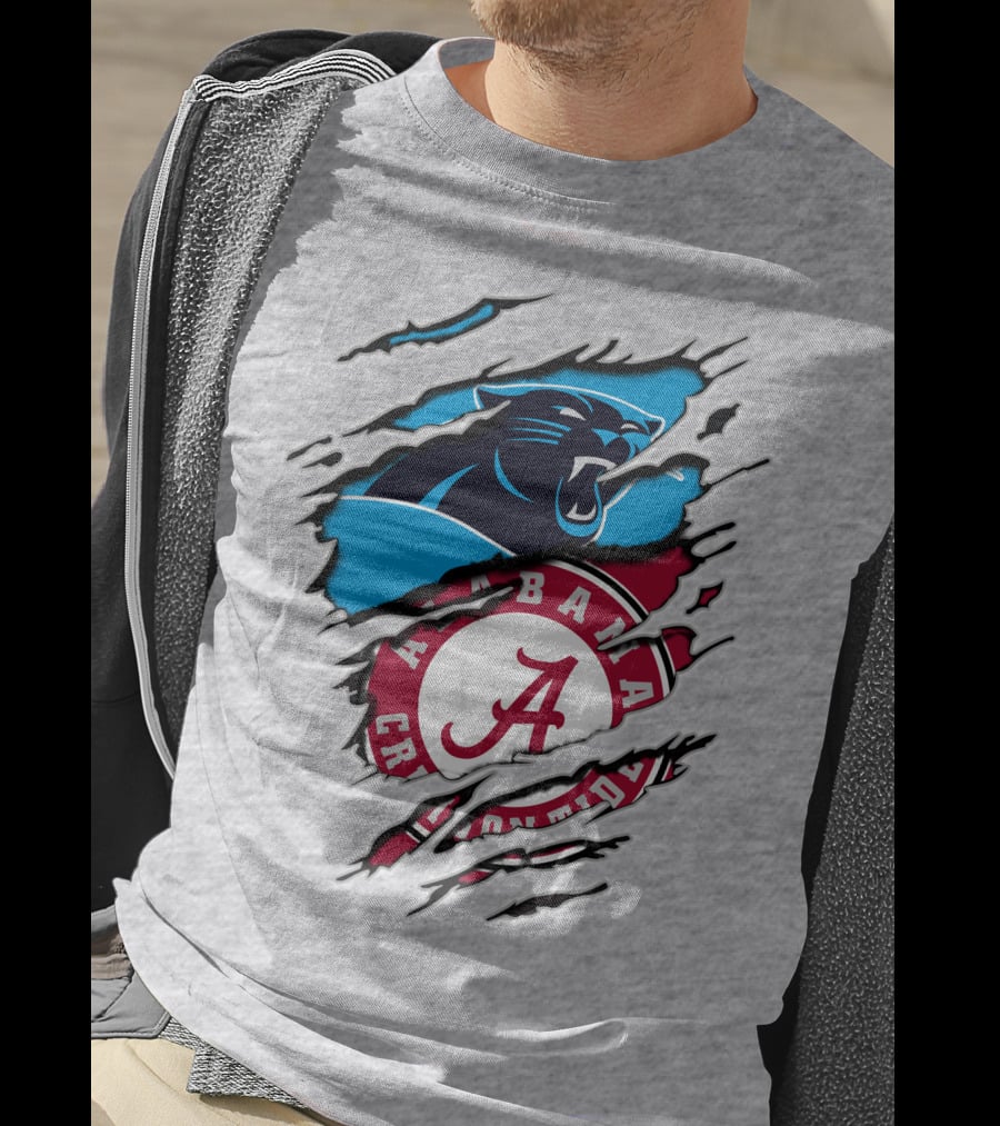Alabama Crimson Tide And Carolina Panthers Logo Blend T-Shirt