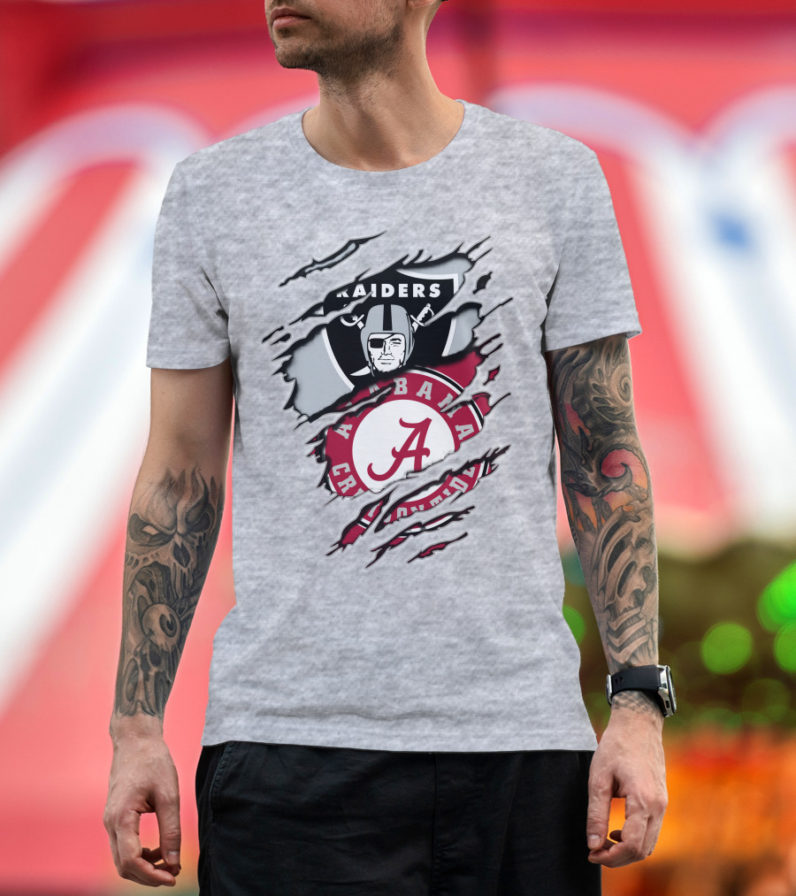 Alabama Crimson Tide Raiders Logo Mashup with Helmeted Mascot T-Shirt