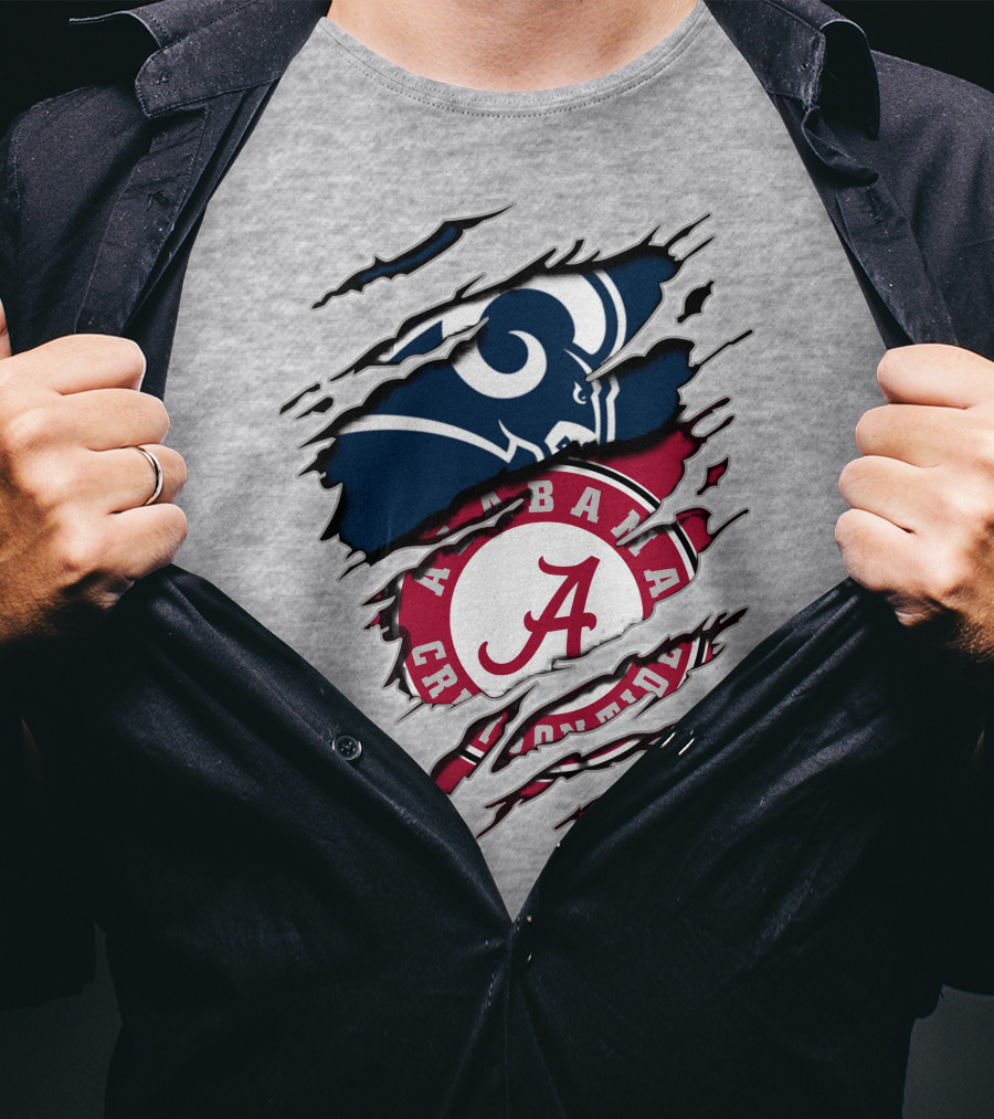 Alabama Crimson Tide Los Angeles Rams Logo Mashup T-Shirt