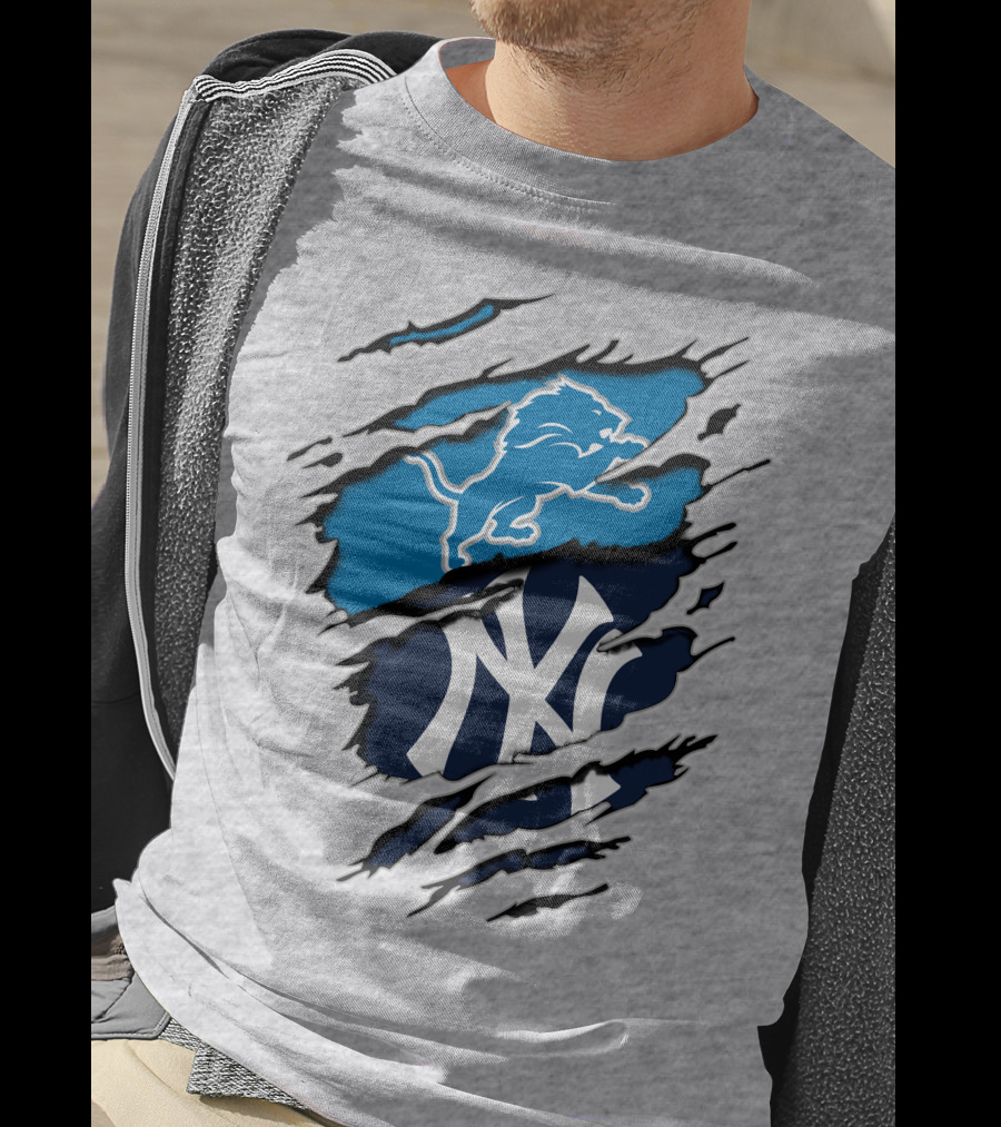 Detroit Lions New York Yankees Claw Rip T-Shirt