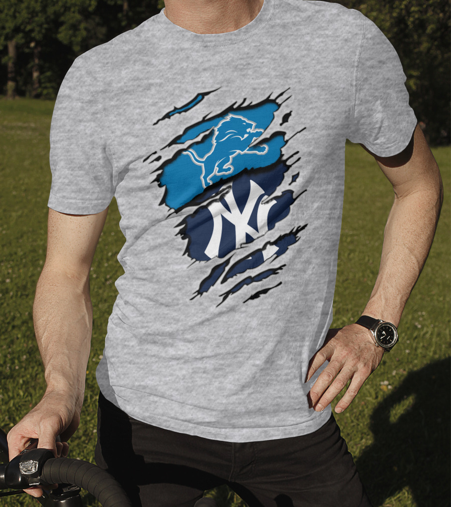 Detroit Lions New York Yankees Claw Rip T-Shirt