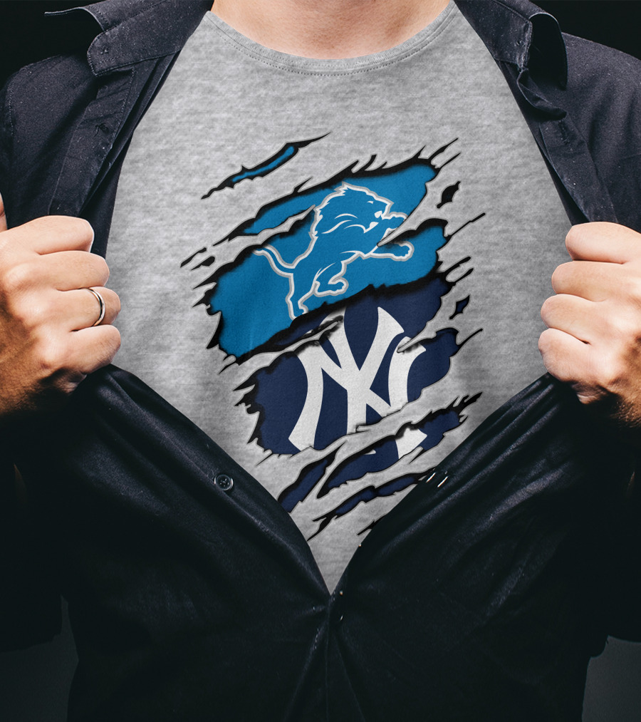 Detroit Lions New York Yankees Claw Rip T-Shirt