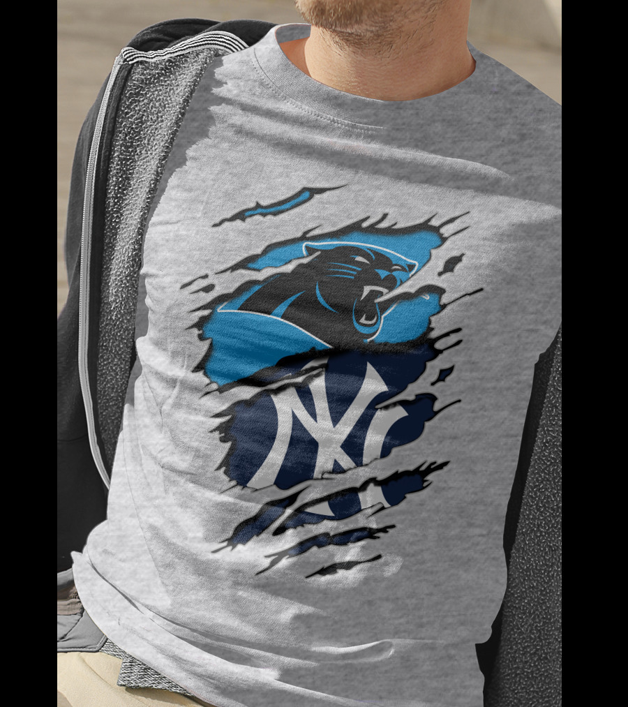 Panthers Yankees Claw Rip Logos Mashup T-Shirt