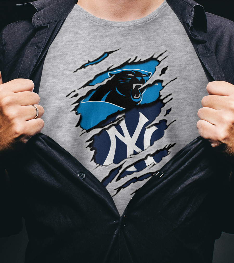 Panthers Yankees Claw Rip Logos Mashup T-Shirt