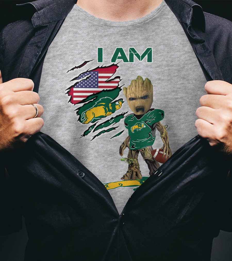 I AM American Flag Bison Football Character T-Shirt